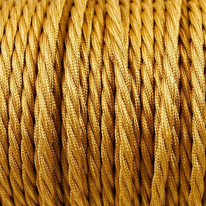Image of LEDSone Gold 18 AWG Fabric Covered Electrical Wire 32.8ft 3 Conductor Twisted Cord 0.75mm Tinned Copper PVC Cable for Pendant Lights Chandeliers Lamp Rewiring DIY Indoor Projects