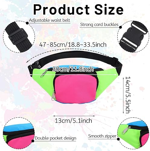 Miniatura 2 de Riñonera de neón de los años 80 con calcetines de pelo de bloques de color, riñoneras retro para mujeres y hombres, accesorios de los años 80, bolsa