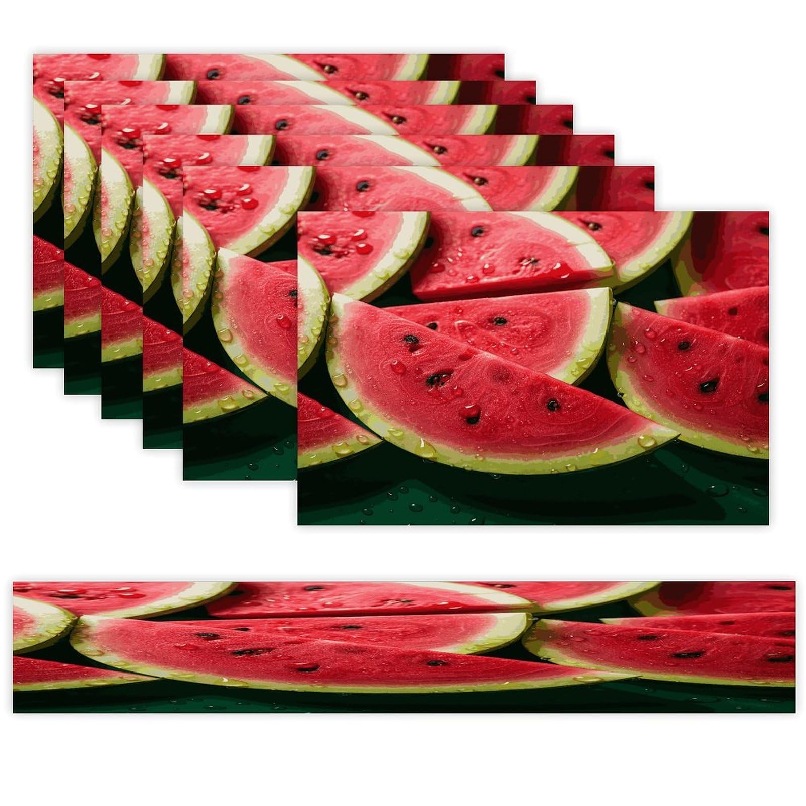 Watermelon Beautiful Table Runner and Placemats Set of 6 for Kitchen Washable Table Mats Heat Resistant Place Mats Non-Slip Place Mat Wipeable Placemat(6 Placemats+1 Table Runner)