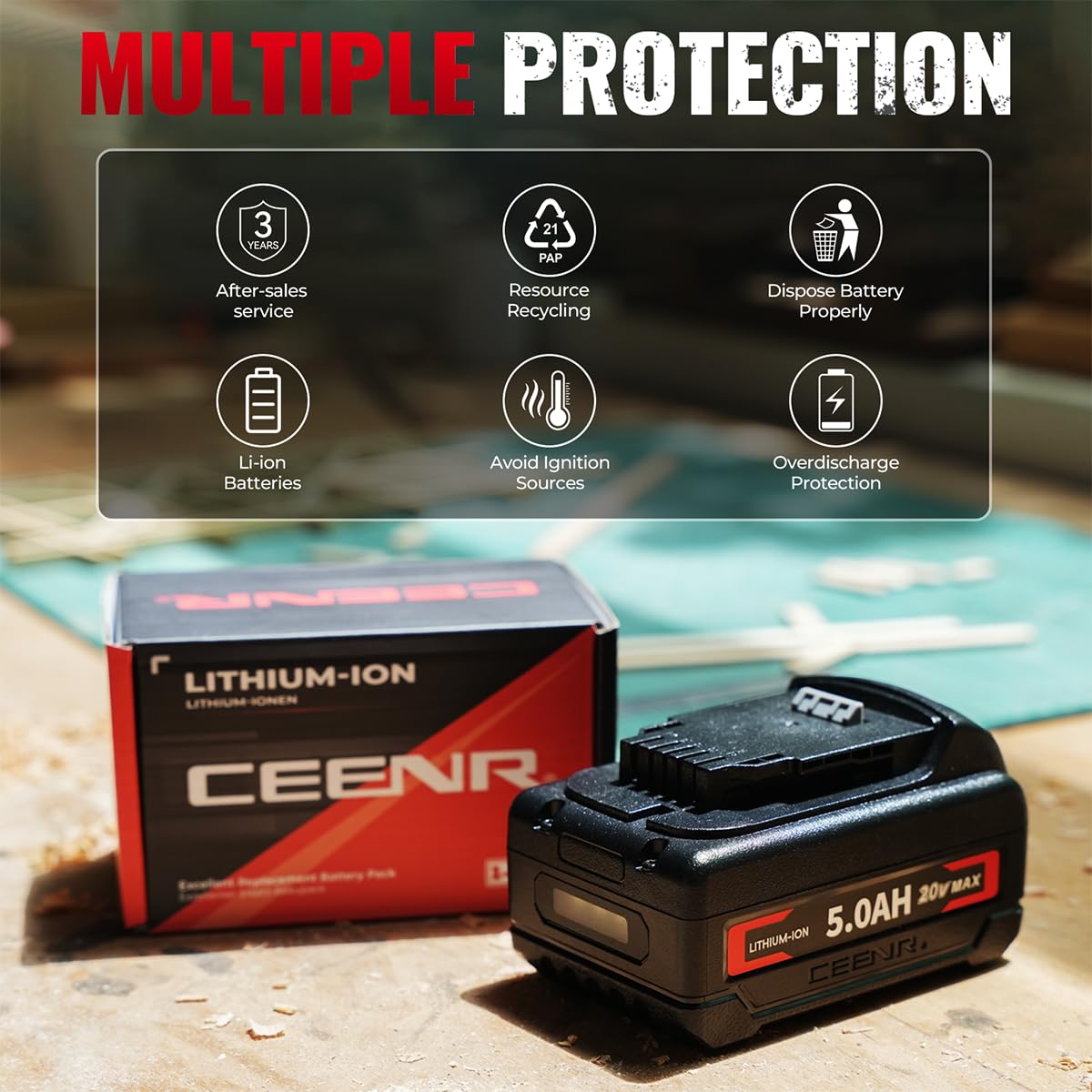 CEENR DCB200 5.0Ah Battery Replacement for Dewalt Battery Compatible with DCD/DCF/DCG Series Cordless Power Tools (2-Pack)