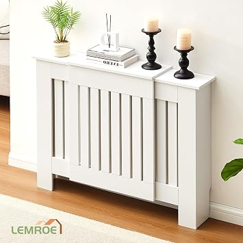 LEMROE Extendable Radiator Cover White, Horizontal W75-105cm Heater Cover
