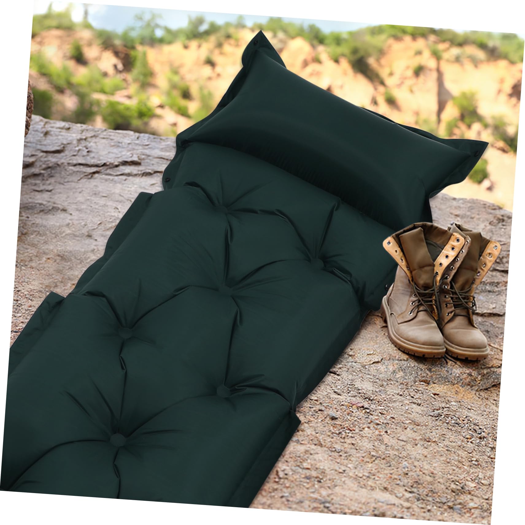 Happyyami Portable Camping Bed Self-Inflating Sleeping Pad Pillow Comfortable and Durable Air Mattress Olive Green 185x60x2.5cm
