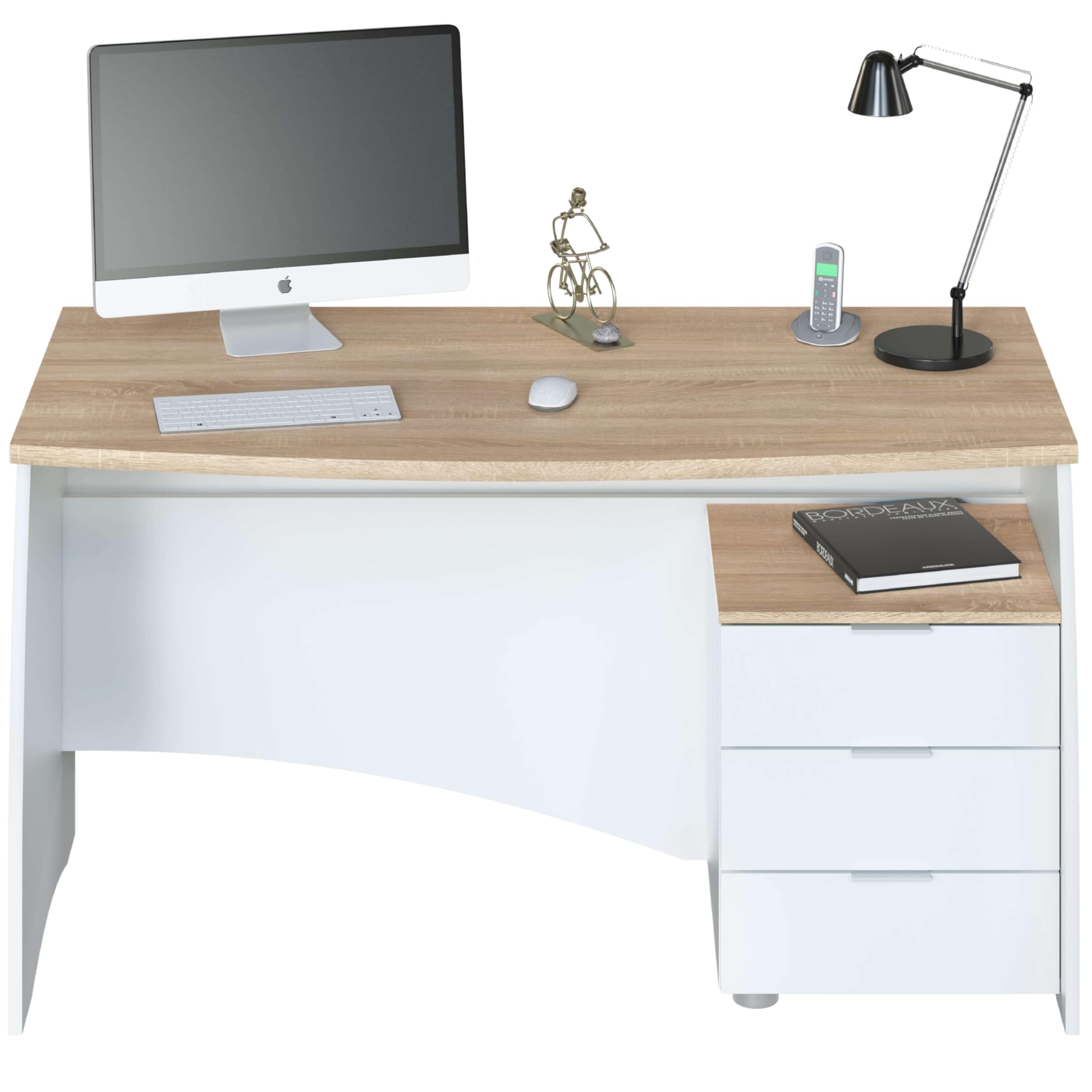 Habitdesign Tavolo da ufficio con 3 cassetti, tavolo da ufficio o studio, modello Stil, finitura in Balnco Artik e Rovere Canadian, dimensioni: 136 cm (larghezza) x 67 cm (fondo) x 74 cm (altezza)