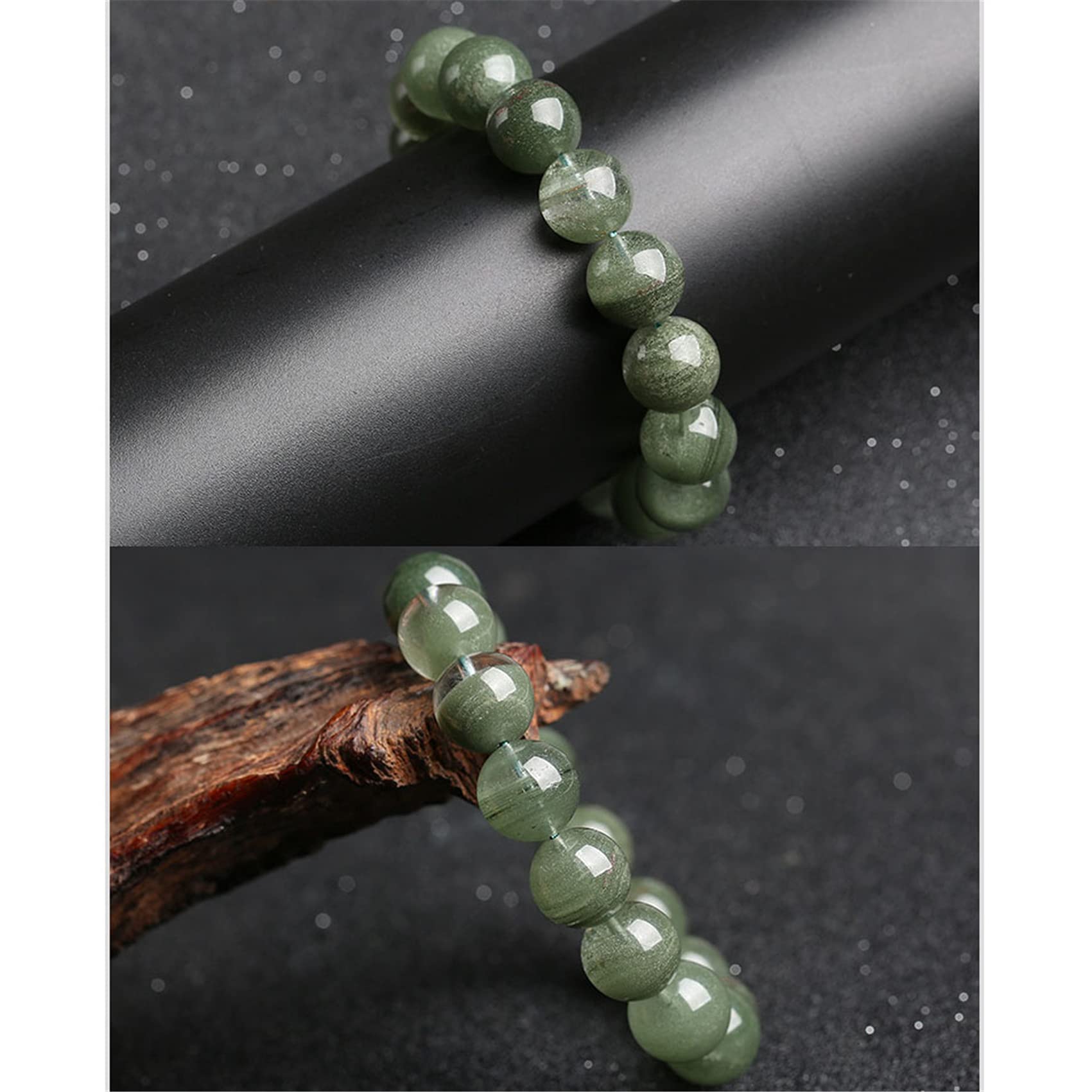 YDYDTTKD Pulsera de Buena Suerte, Pulsera de Cristal de Riqueza Feng Shui, Amuleto de Cuarzo Verde, talismán para Prosperidad, Dinero, Buena Suerte, 8 mm