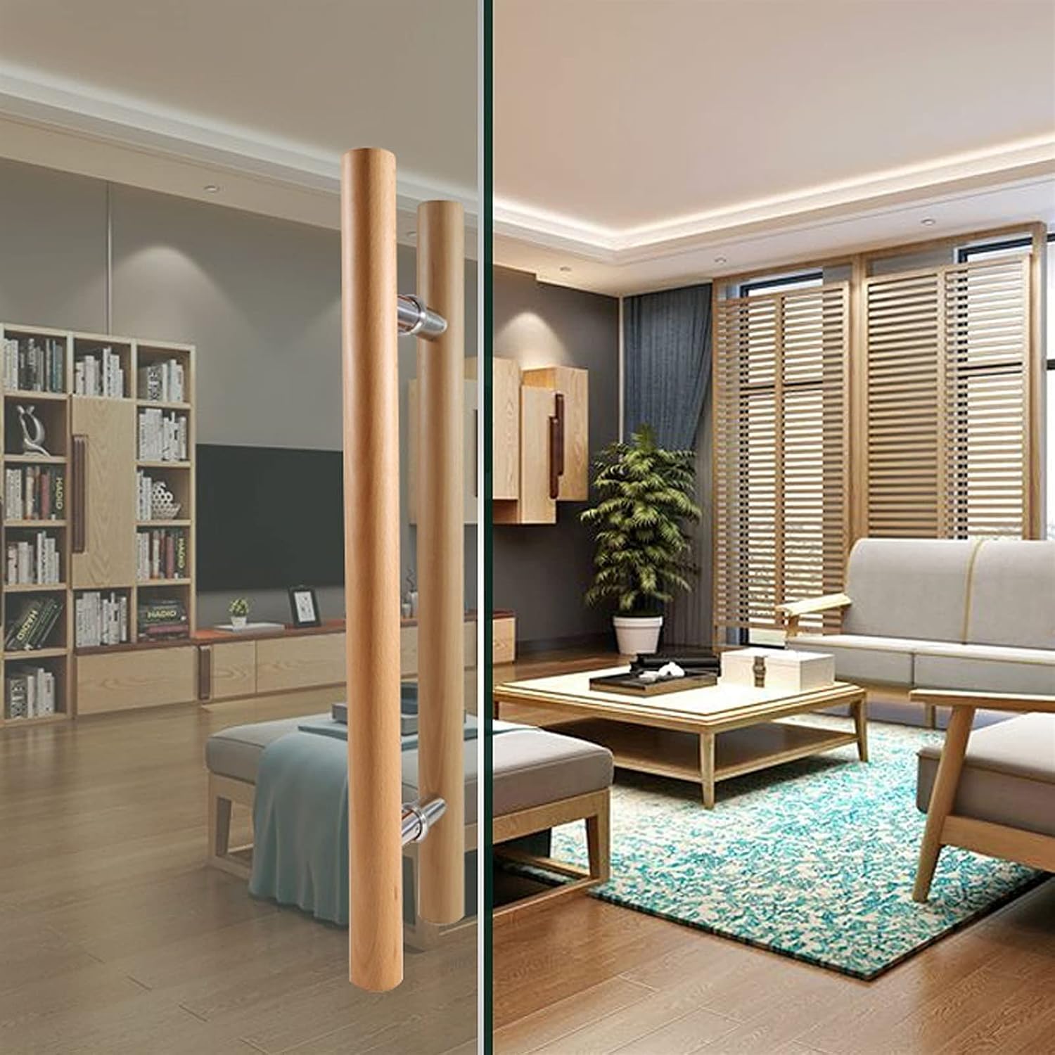 Barn Door Handle Wooden Push Pull Door Handle, Commercial Glass Door Handle Anti Slip, Interior Or Exterior Contemporary Barn Door Handle, 5 Sizes,One Color1200*800Mm