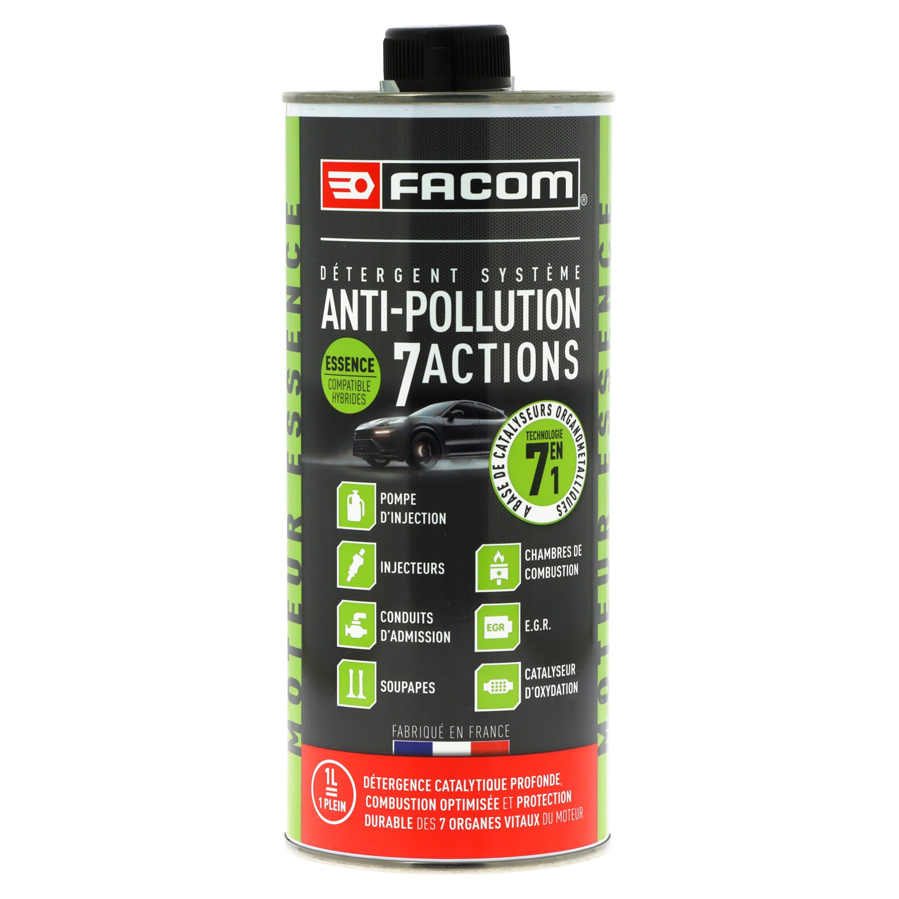 FACOM 006071 Détergent Système Anti-Pollution Essence 7 en 1 – Pompe d'injection, injecteurs, conduits d'admission, EGR, catalyseur d'oxydation– Formule Pro 1L