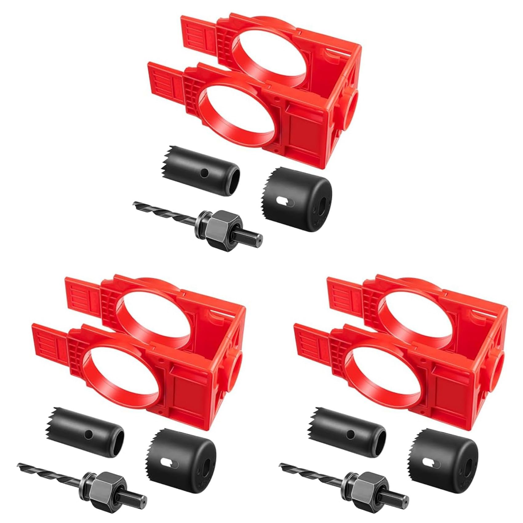 Jnchdghwa Red 3X Door Lock Installation Kit,Door Hole Drilling Kit For Wooden Doors,Door Lock Hole Saw Door Knob Installation Kit