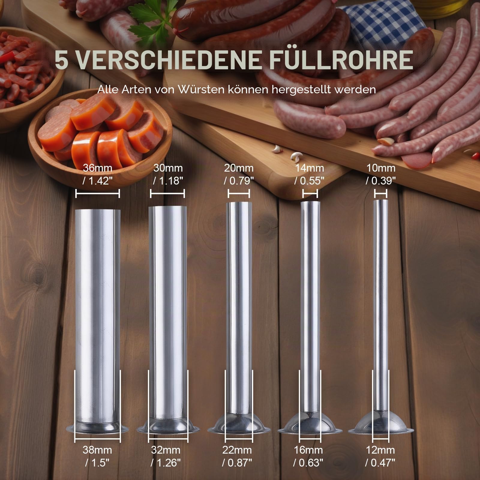 VEVOR Manueller Wurstfüller, 7 l / 15 Pfund vertikale Wurstmaschine, Fleischfüller mit zwei Geschwindigkeiten, aus lebensmittelechtem 304 Edelstahl, inkl. 5 Füllrohren, für Zuhause, Küche, Restaurant