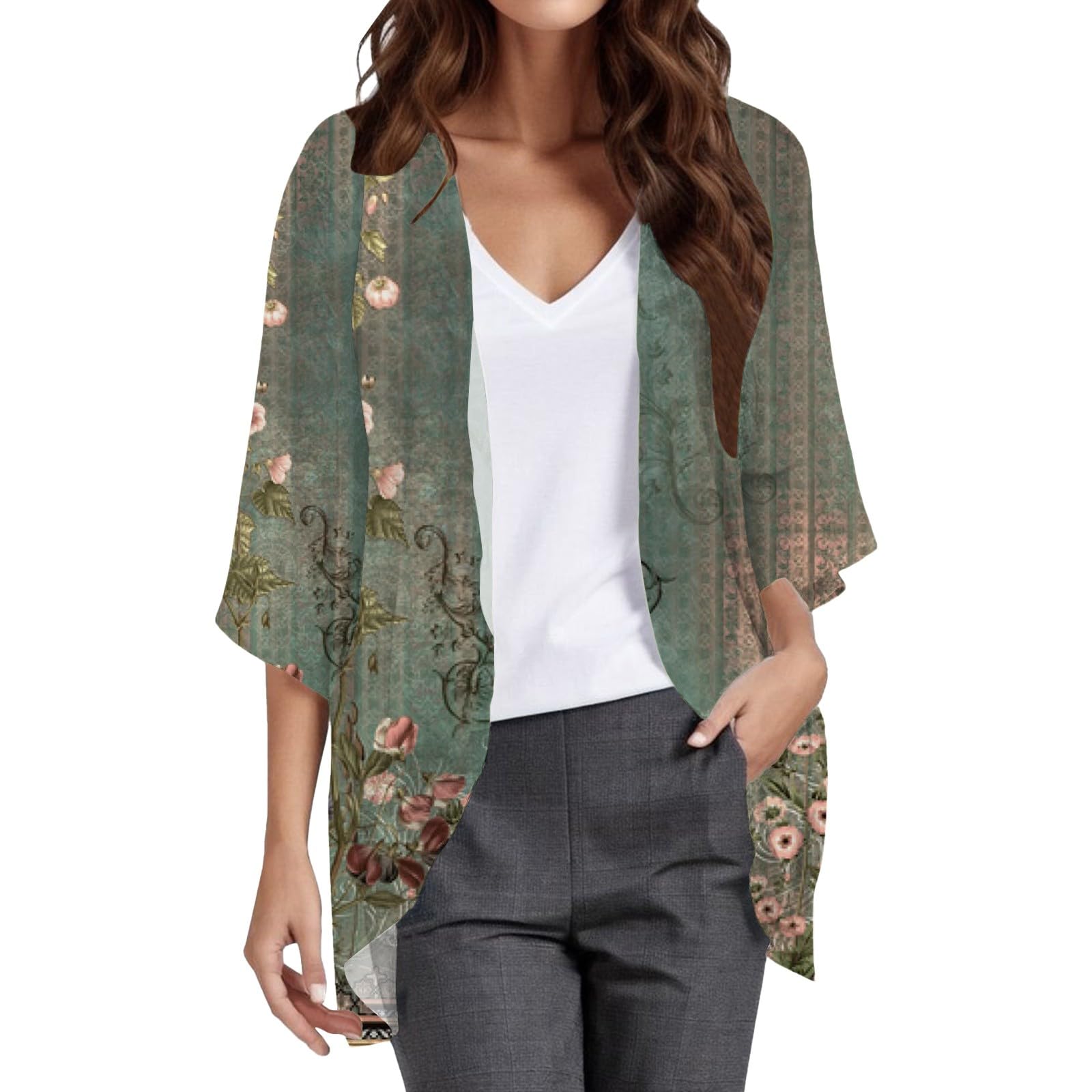 LZPCarra Cárdigan de verano para mujer, ligero, kimono corto, elegante, de gasa, verano, elegante, translúcido, manga corta, kimono, cárdigan ligero, ropa cotidiana, chaqueta de verano