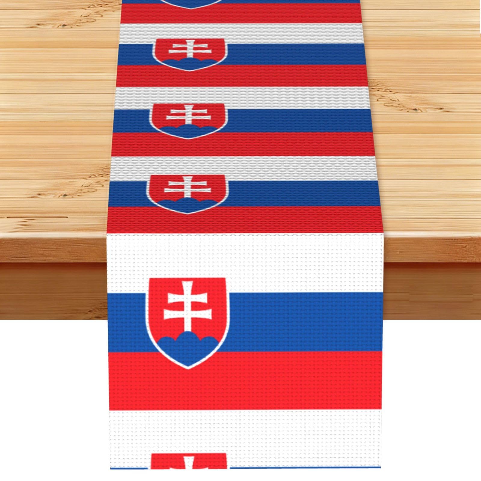 Flag of Slovakia Linen Look Table Runner 13x72-Wrinkle Resistant Farmhouse Style for Dining Table Decor