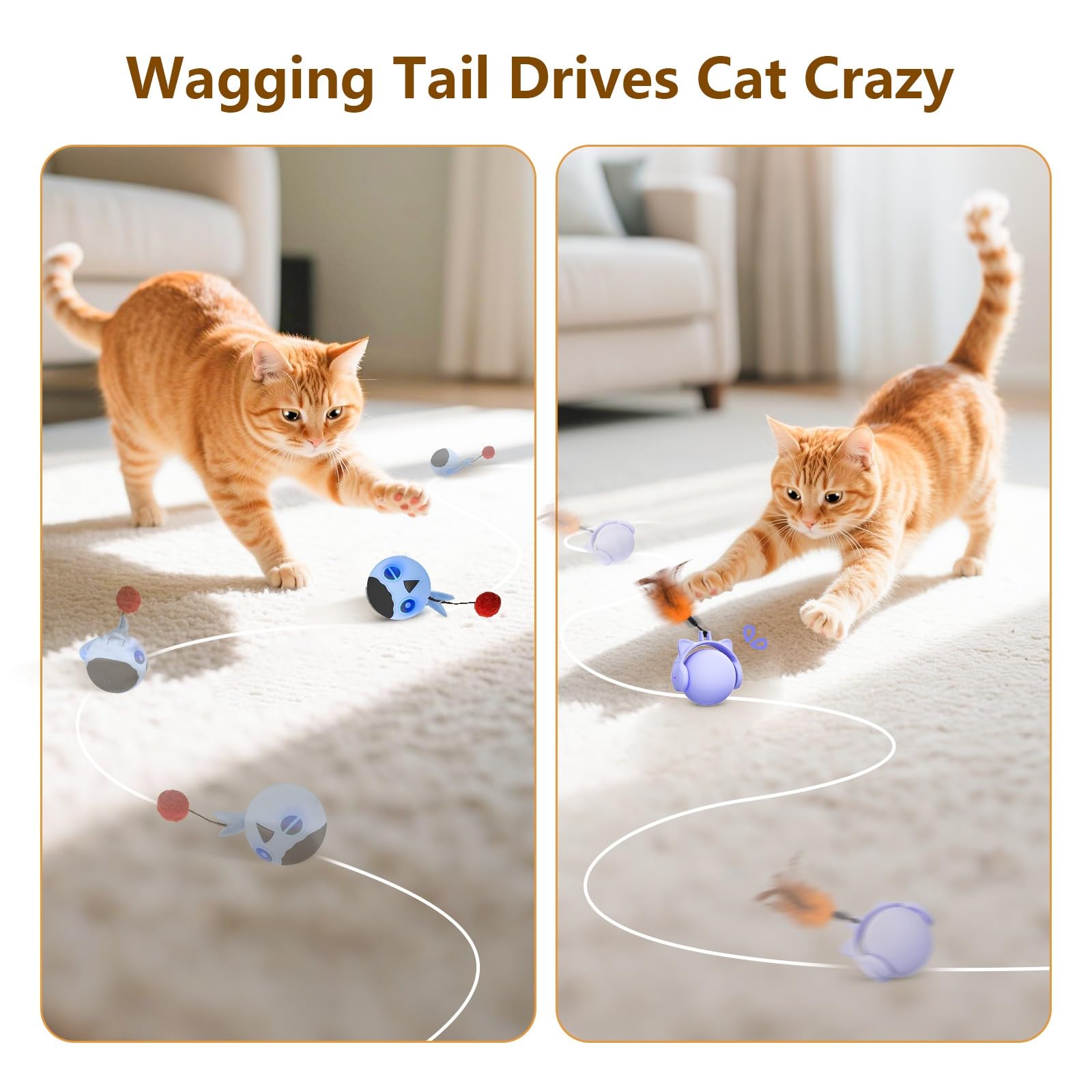 ORSDA Lot de 3 recharges de rechange pour chat en forme de queue de plume, boules froissées et pompons interactifs pour chaton d'intérieur (3 queues)