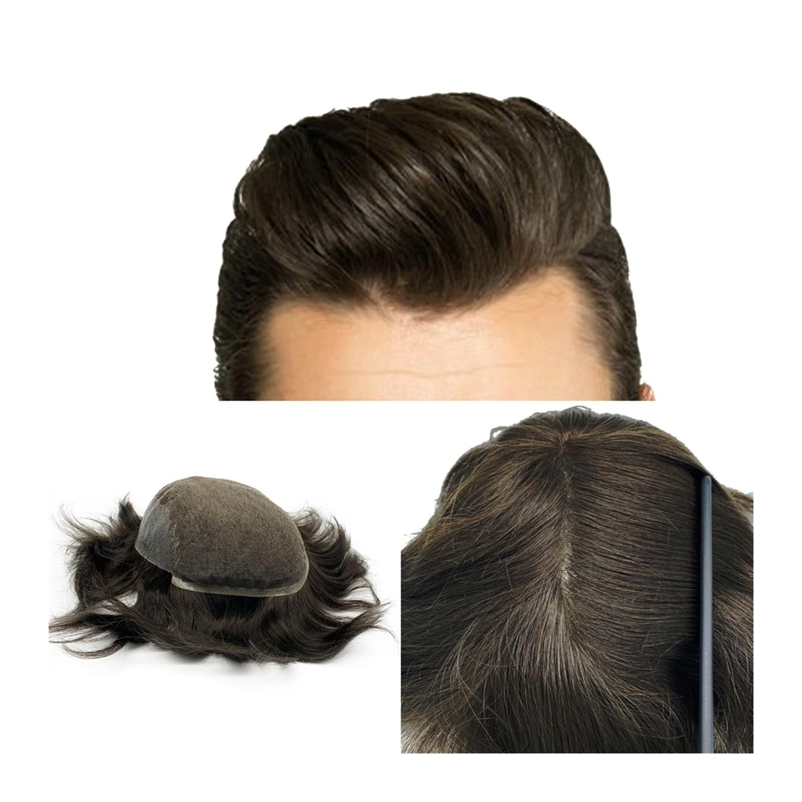 Toupet for hommes en cheveux humains premium avec base en peau PU 8x10