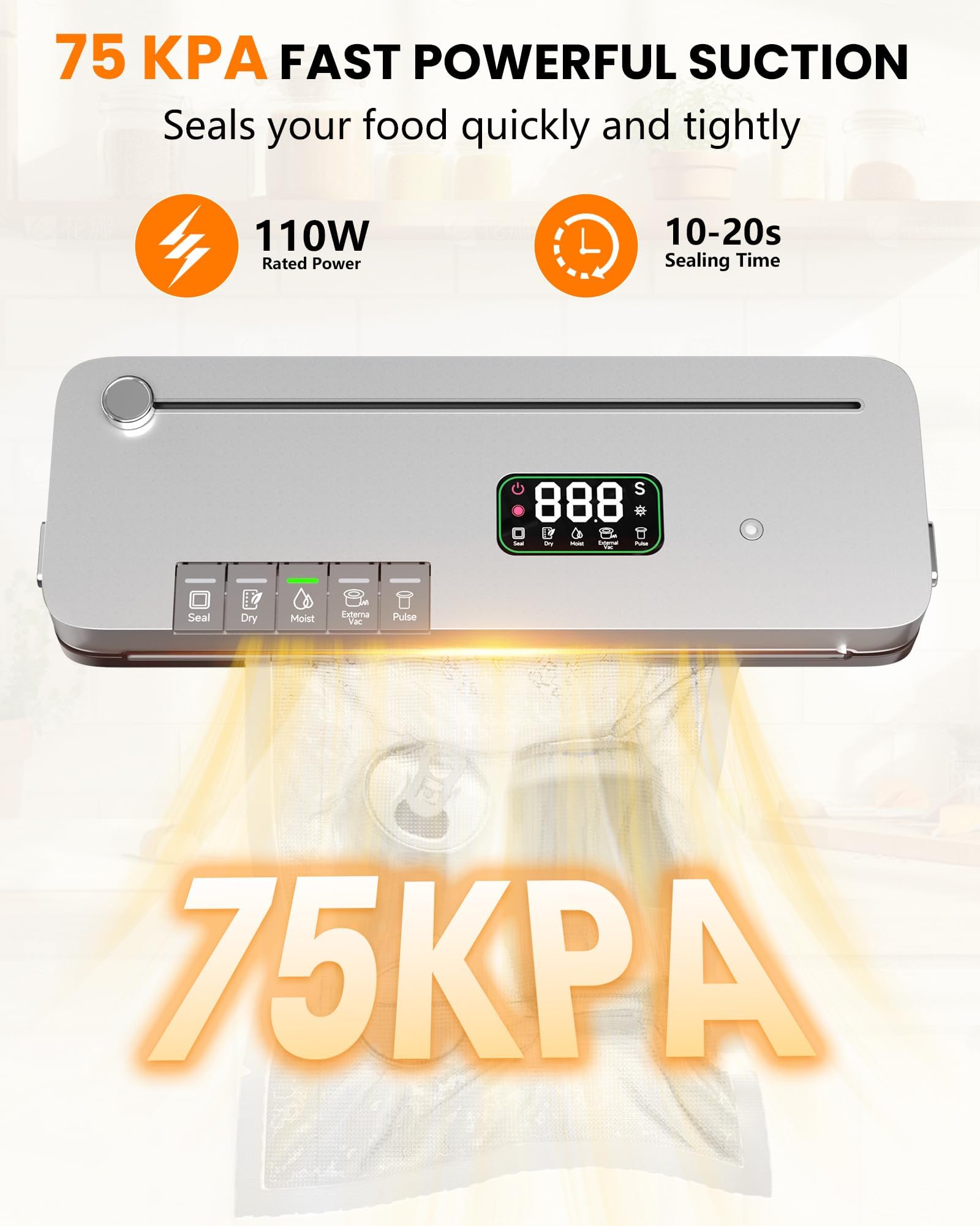 Vacuum Sealer Machine Food Sealing Machine, Built-in Cutter — view 2
