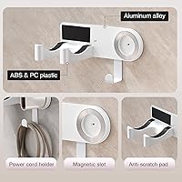 Vista 3 de Soporte para secador de pelo blanco, soporte para secador de pelo montado en la pared, organizador adhesivo para secador de pelo con almacenamiento