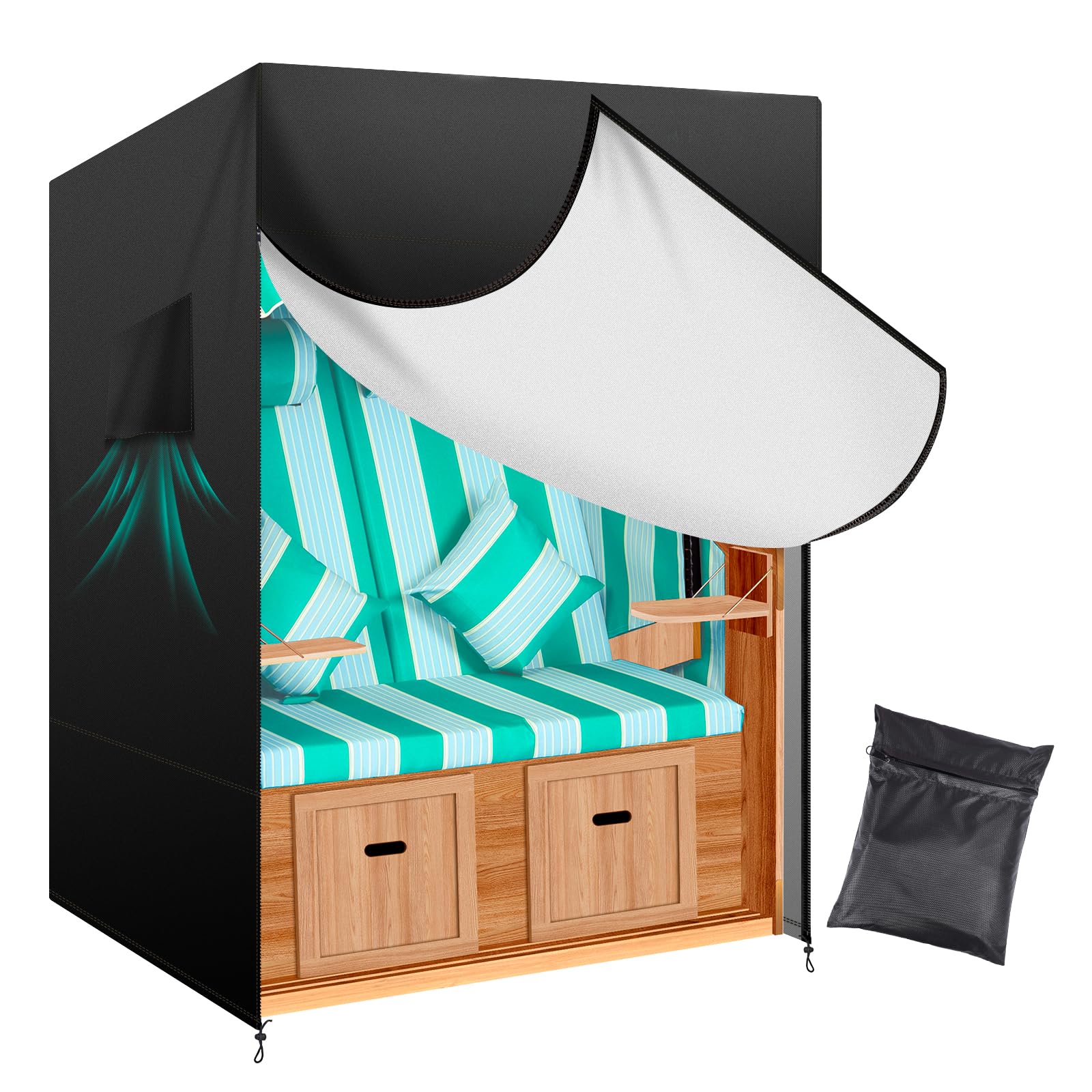 Strandkorb Schutzhülle 420D Oxford Wasserdicht Strandkorbhülle UV-beständige Abdeckung Abdeckhaube für Strandkörbe 120x90x160/145cm