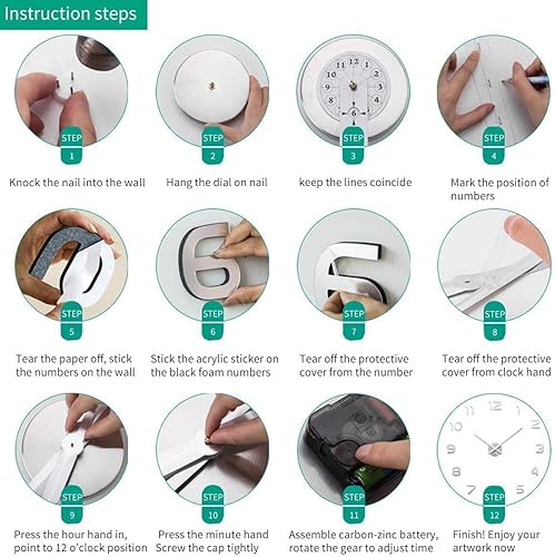 Miniatura 5 de Reloj de acrílico luminoso sin marco, silueta de notas musicales, reloj de pared con calcomanías de espejo, reloj grande moderno para decoración del