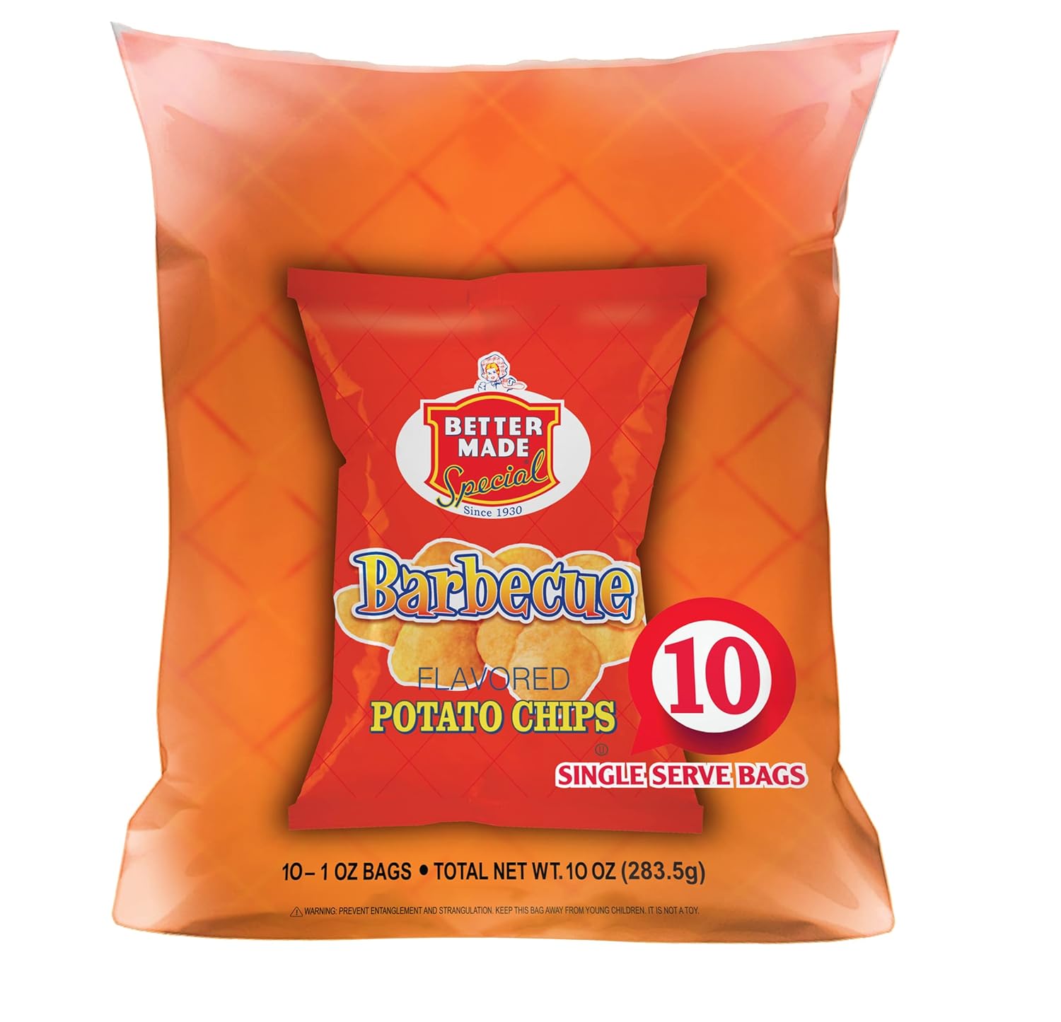 Better Made Special BBQ Flavor Potato Chips 2 Ten Packs (20) Lunch Snack Bags 1oz (Pack of 20) - Gluten Free - Family Owned in Detroit - Barbecue