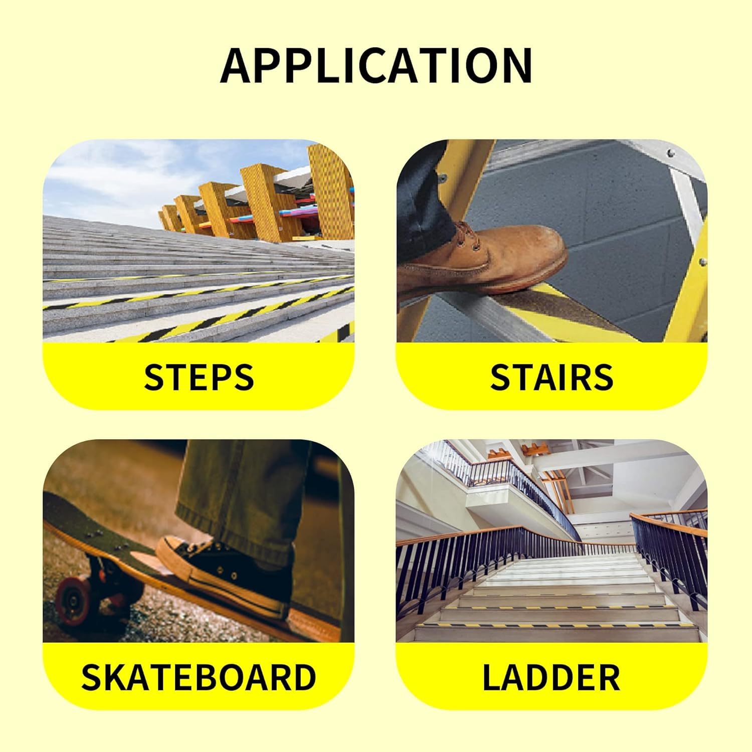 TAPEBEAR Non Slip Hazard Tape, Black and Yellow Safety Tape, Anti Slip Caution Tape Roll, Nonslip Warning Floor Tape for Indoor Outdoor Steps Stairs, Strong Grip Tape, 2inch X 60feet, 5 Rolls