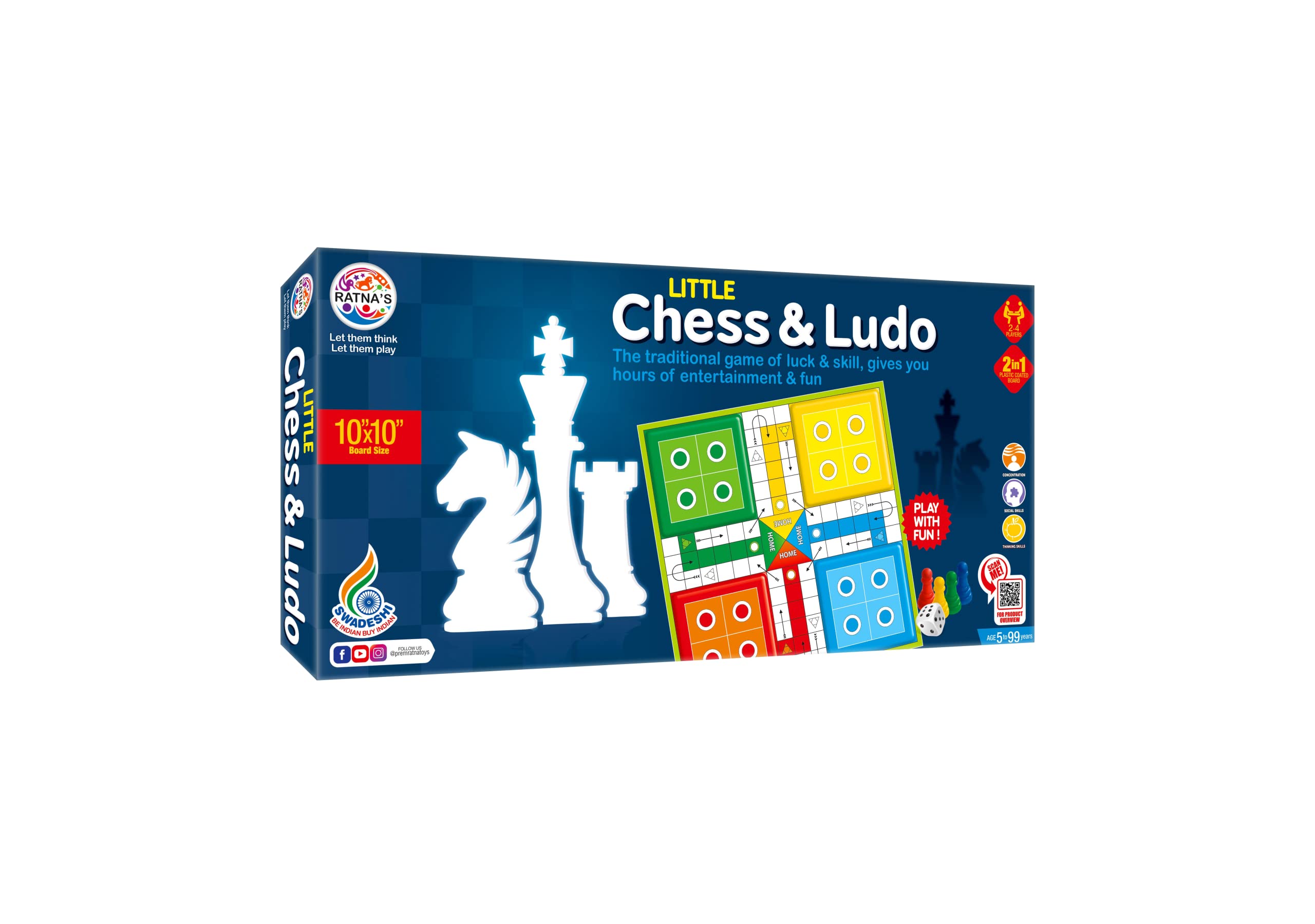 Ratna's Classic Strategy Game Little Chess and Ludo 2 in 1. enhances Strategy Building and Concentration