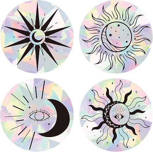 AHANDMAKER 4 adhesivos láser para ventana, adhesivos estáticos, diseño de sol, calcomanías electrostáticas para ventana, calcomanías de ventana de