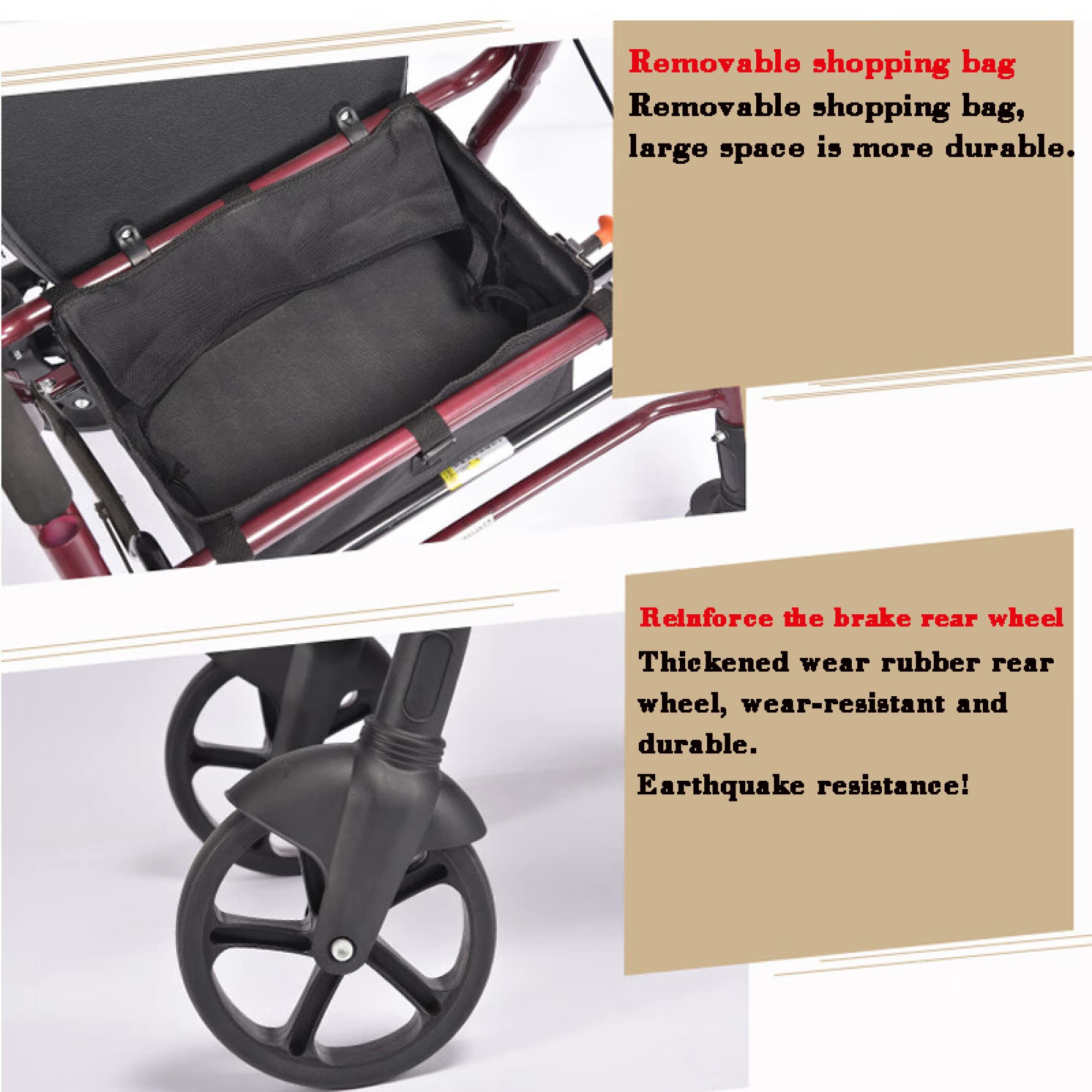 Silla de ruedas auxiliar - Silla de transporte auxiliar para ancianos 2 en 1 - andador plegable con asiento y rueda de 8 pulgadas - soporte de 100 kg /220 libras