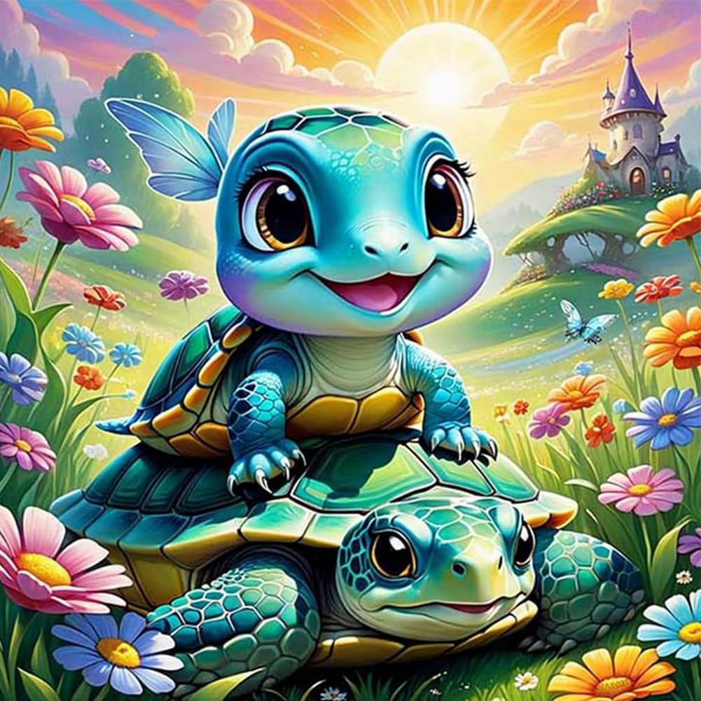 Amzgshop Sea Turtles 30X30cm Beauty Diamond Art Painting Kit For Adults, 5D Diy Full Drill Round Diamond Painting Kit, Hanging Crystal Rhinestone Art, Diamond Tabletop Ornaments For Home Wall Decor