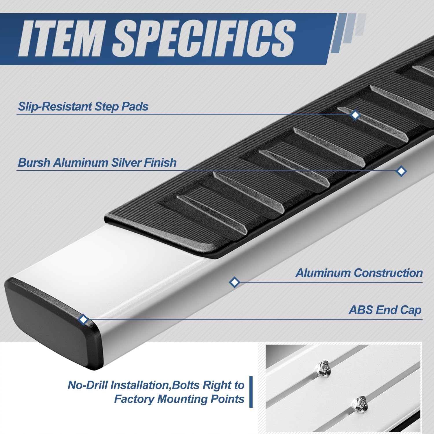 Auto Dynasty Running Boards Compatible with 2007-2019 Silverado Sierra 1500 2500HD 3500HD Crew Cab, Aluminum Side Steps Rail Nerf Bar, 6.7" Step Bars, Silver Brushed