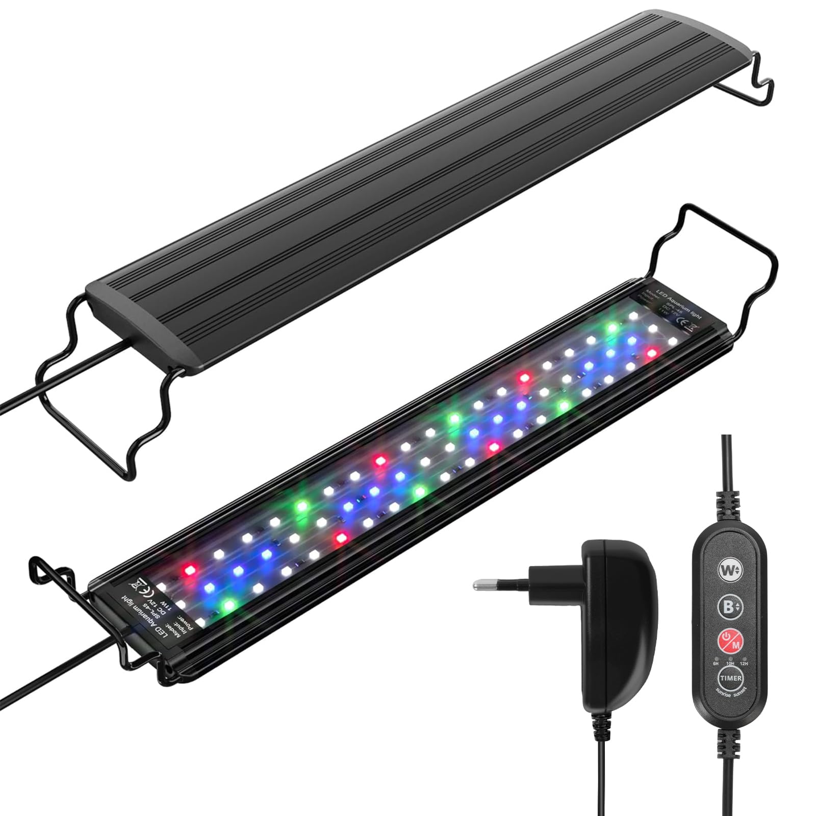 DEWEL lampada acquario,11 W Luce LED per Acquario a Spettro Completo,Dimmerabile e Staffa Regolabile,timer regolabile,LED plafoniera,3 modalità per Acquario da 45-60cm