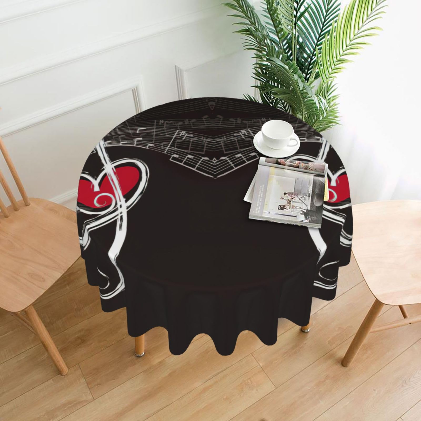 Uusnwaa Music Symbols Love Print Round Tablecloth 60 Inch, Stain Wrinkle Resistant Washable Polyester Table Cover For Kitchen Party