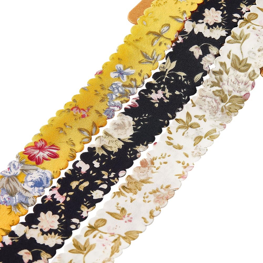 CABODYALS 3 Rolls 5.49M 25mm Flower Printed Ribbon Set Vintage Double Face Colorful Floral Pattern Wavy Edge Polyester Fabric Ribbons for Sewing Wedding Home Decor Gift Wrapping Diy Craft Supply