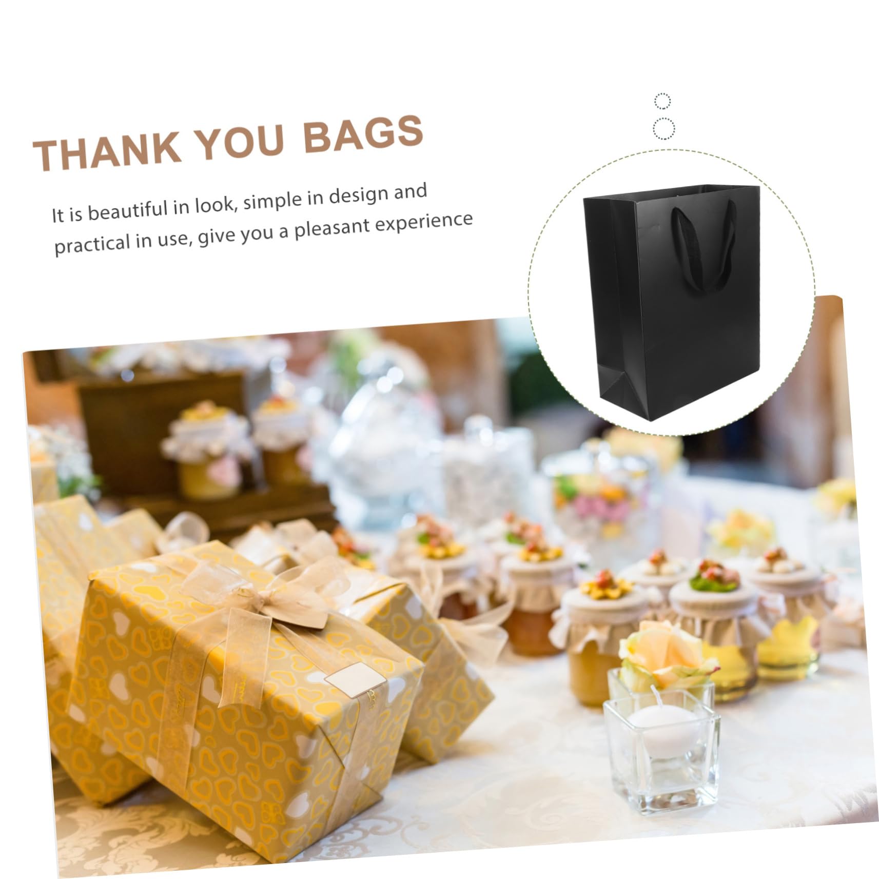 BESTOYARD 10 Stück Kraftpapier Geschenktüten mit Henkel Mittelgroße Schwarze Papiertüten Vielseitige Tragetaschen für Partygeschenke Geschäft Basteln Hochzeit und Boutique