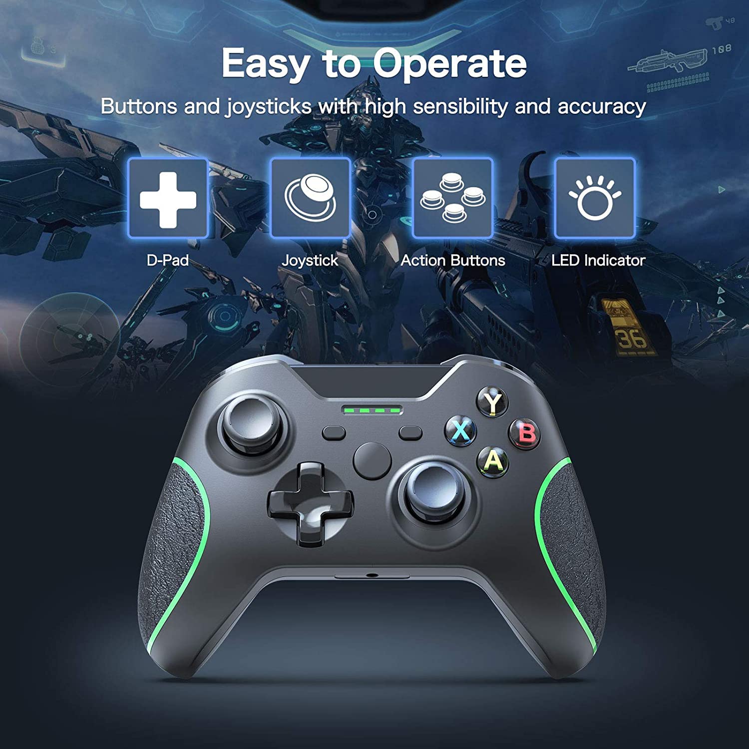 JIQIANG Wireless Controller for Xbox One, PC Gamepad with Wireless Adapter, Compatible with Xbox One/One S/One X/One Elite/Xbox Series X/PS3 /Windows 7/8/10 (Black)