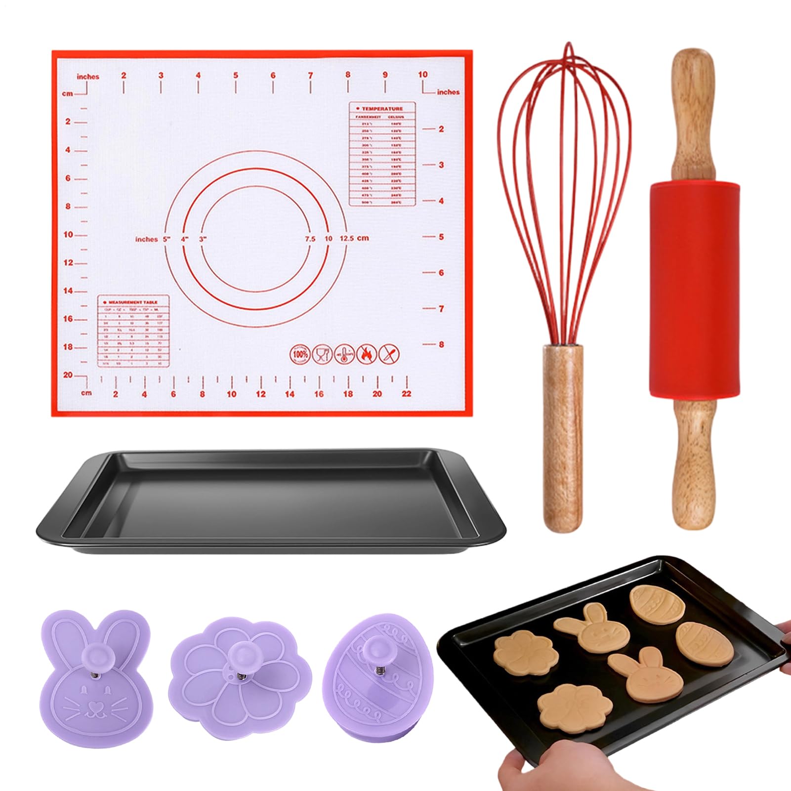 Rouleau à pâtisserie avec motifs de Pâques anti-adhésif avec tapis de cuisson pour vos biscuits