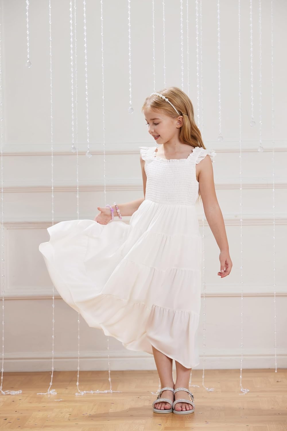 GRACE KARIN Girls Dress Summer Tie Back Party Dress Ruffle Sleeve Smoke Tiered Special Occasions Maxi Tween Dresses Size 5-14 - Image 6