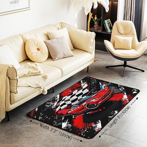 Miniatura 3 de Alfombra roja de 5 x 7 pies, antideslizante, decorativa, para niños, estilo deportivo extremo, para sala de estar, dormitorio, entrada interior,