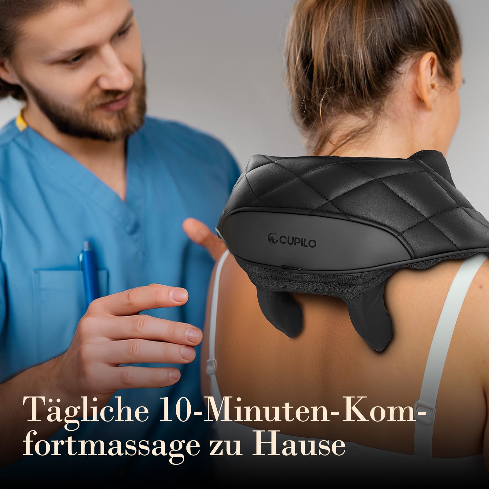 CuPiLo Kabelloses Shiatsu-Nackenmassagegerät mit Wärme, Freihändig Tragbar | 4D Shiatsu-Tiefenmassage wie echte Hände, 5-Zonen-Wärme, 3 Modi, 3 Intensitäten, Auto-Off, Ideal als Geschenk
