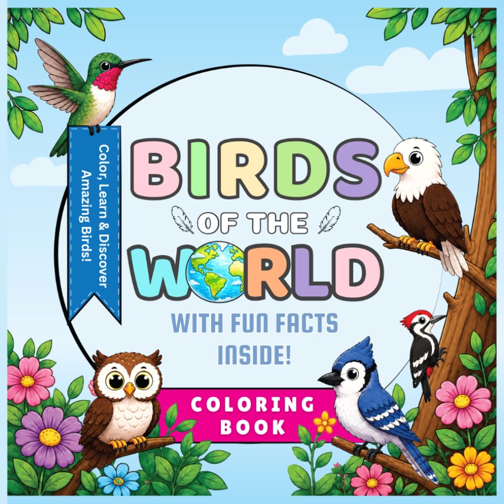 Birds of the World with Fun Facts Coloring Book