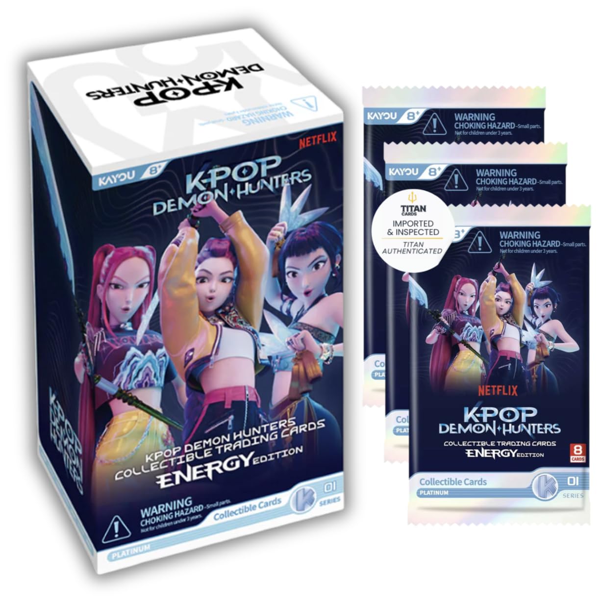 KPop Demon Hunters Series 01A (Energy FOIL Edition) | Booster Box (12 paczek) | Autentyczne angielskie karty łowców demonów KPop | 8 kart w opakowaniu, uwierzytelnione przez Tytanów