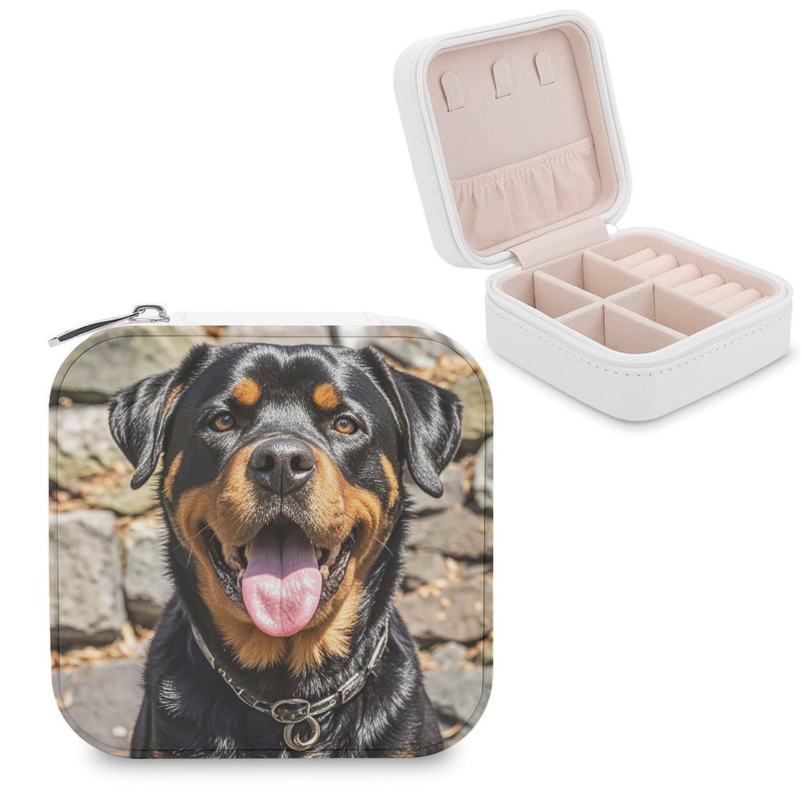 LZQPOEAS Rottweiler Dogs Tongue Head Jewelry Box Mini Jewelry Travel Case Trendy Stuff Ring Box Custom PU Leather Jewelry Boxes Portable Jewelry Case Earring Storage Organizer for Girls Women