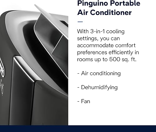 Miniatura 2 de De'Longhi Pinguino - Aire acondicionado portátil, color gris oscuro, para habitaciones de hasta 500 pies cuadrados, modos de refrigeración,