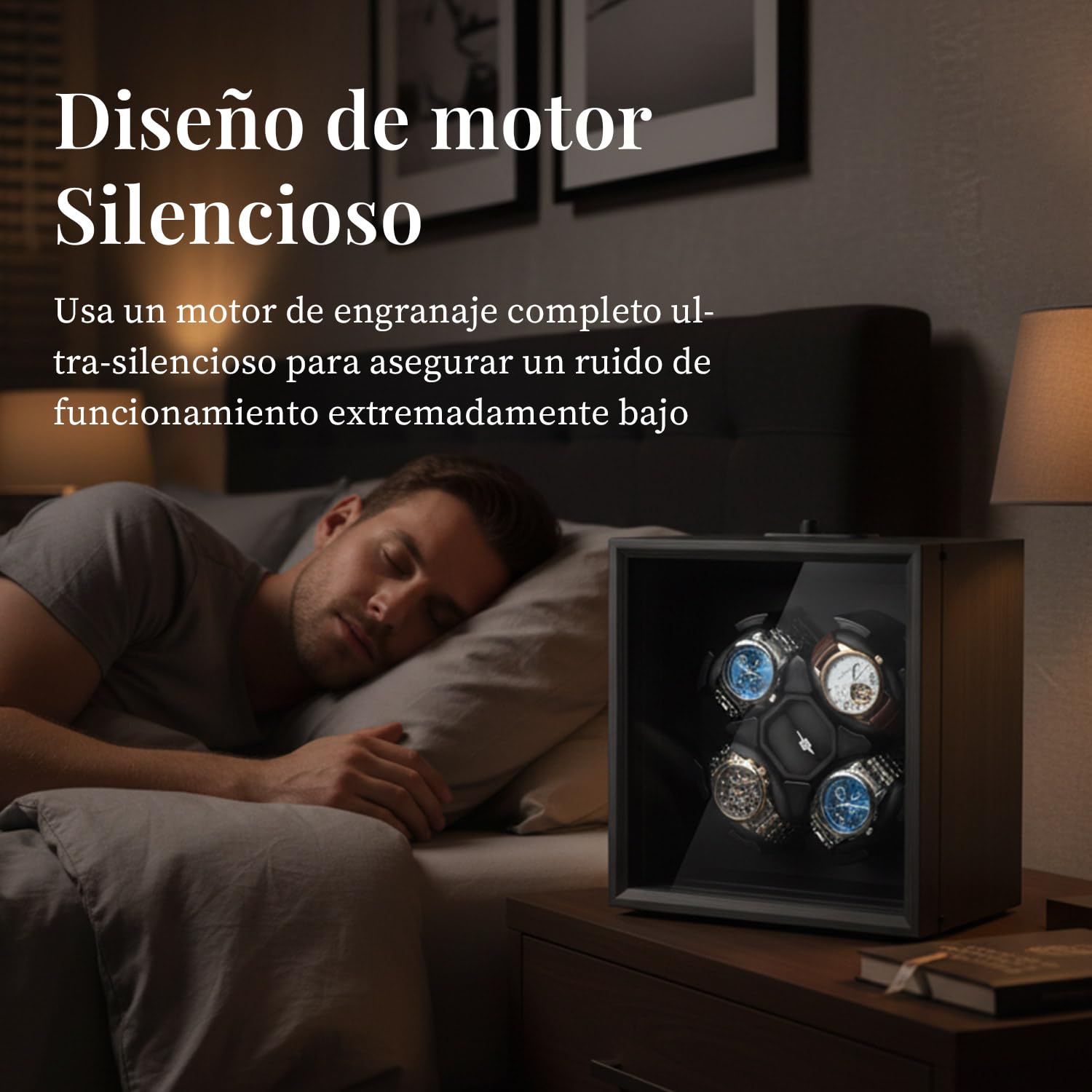 Mcbazel Enrollador Automático de Relojes para 4 Relojes, Función Automática Silenciosa, Motor Silencioso, Solución Profesional para el Cuidado de Relojes – Diseño en ébano Negro