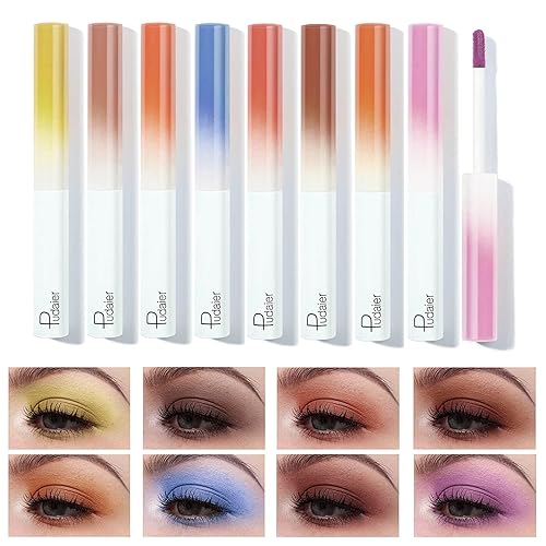 BIOKUSY Paquete de 8 sombras de ojos líquidas mate, acabado crema a polvo, brillante, de alta pigmentación, mezclable, para todo el día, a prueba de