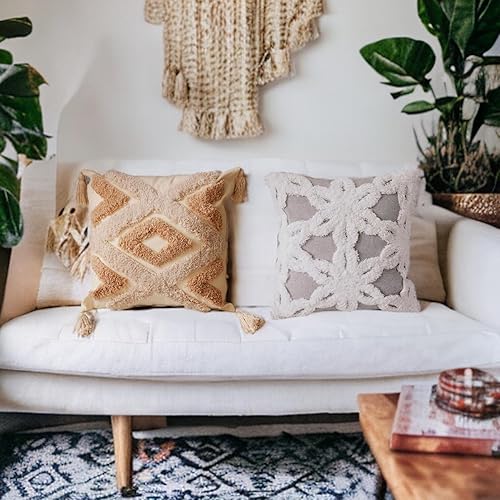 Miniatura 5 de Sharey Funda de almohada decorativa suave con cremallera de 18 x 18 pulgadas, funda de almohada bohemia, lujosa y cómoda, color gris