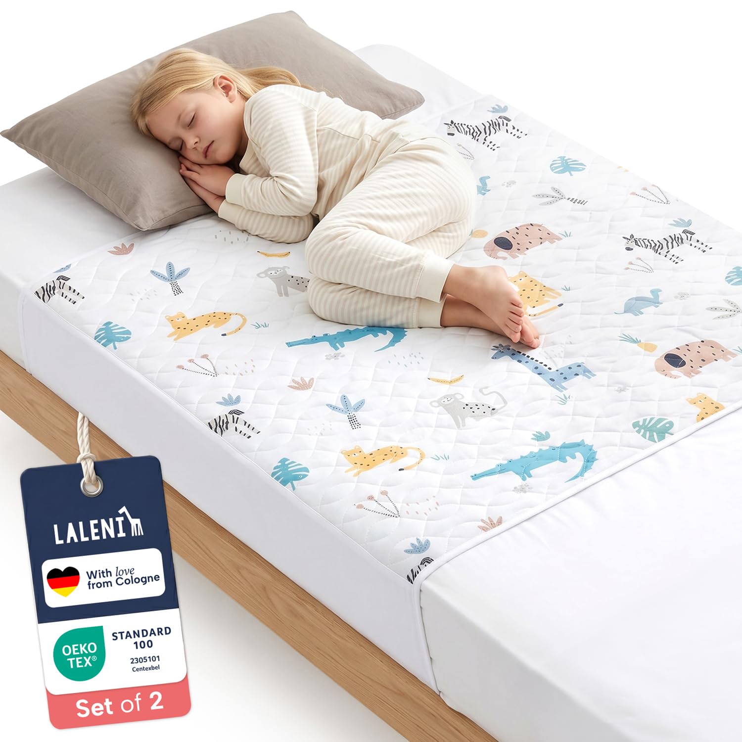 Laleni Wodoodporny Ochraniacz na Materac dla Dzieci 90x90 cm Zestaw 2 szt. - OEKO-TEX Nie Szeleści - Podkład ze Skrzydłami - Zwierzęta