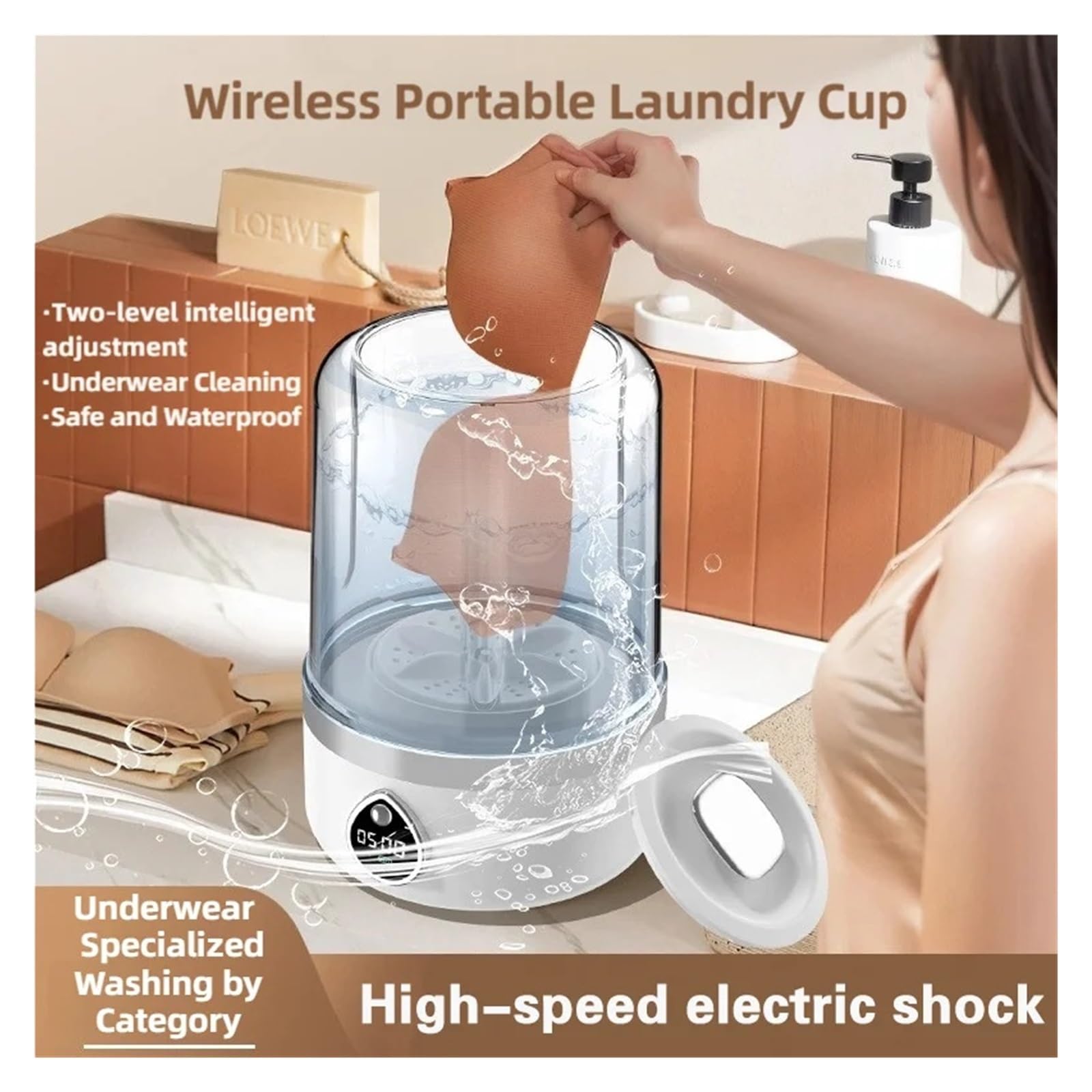Mini calcetines inalámbricos portátiles del limpiador de la ropa interior lavadora 1.5L con el cubo lavadero