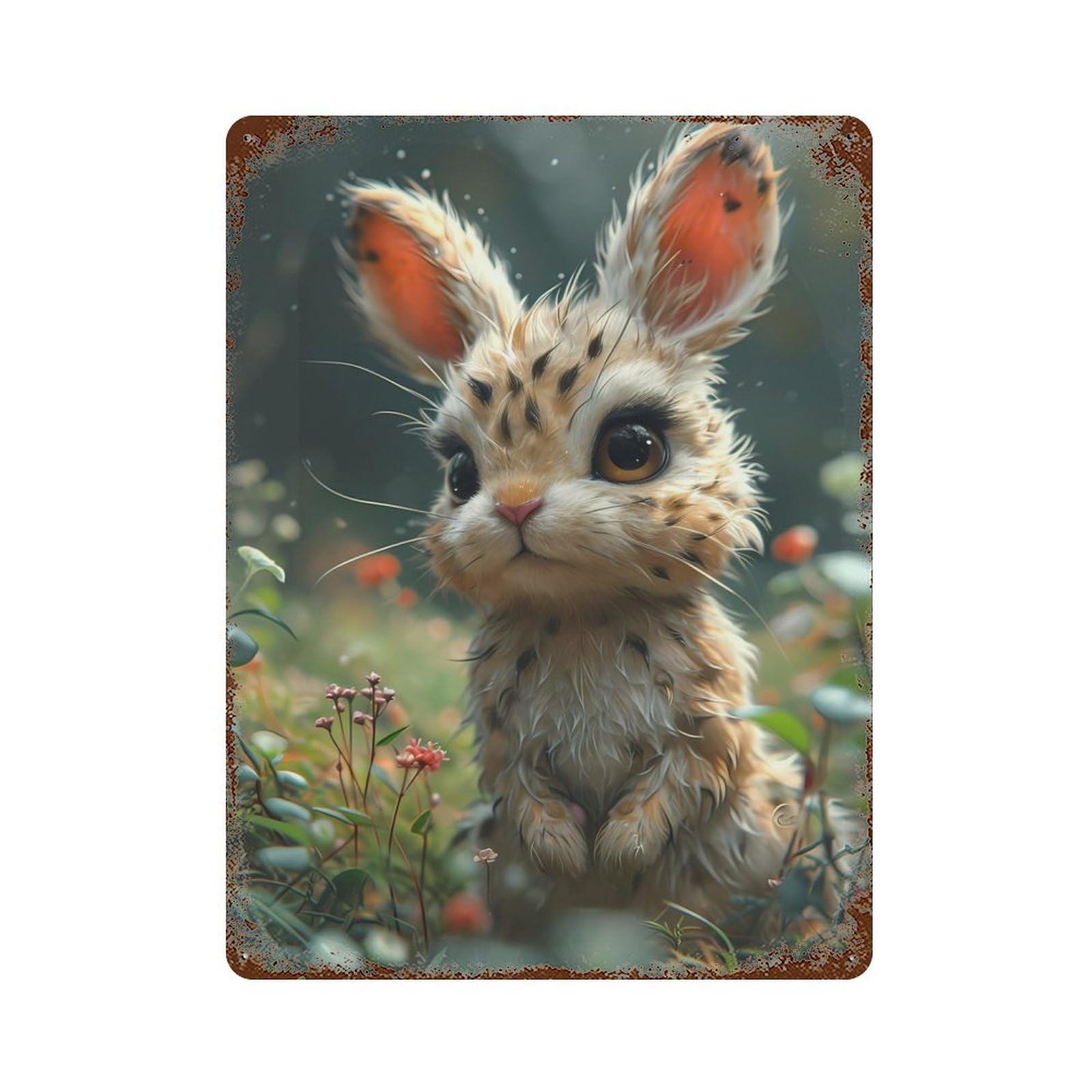 Beautiful Bunny Cartoon 15.7"x11.8" Vintage Rust Metal Sign, Shabby Chic Decor for Garage, Bar And Workshop Decor