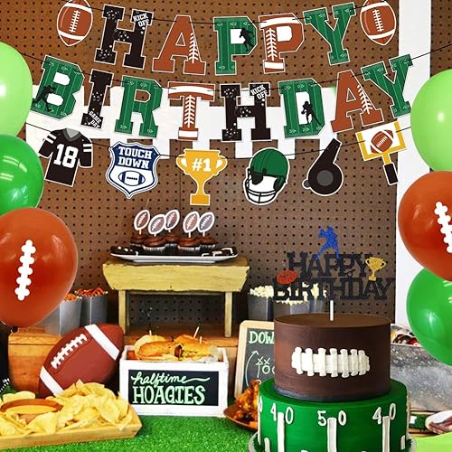 Miniatura 7 de Las decoraciones de cumpleaños de fútbol incluyen pancarta de feliz cumpleaños preencordada, sin decoración de pastel de bricolaje, globos, cuenco