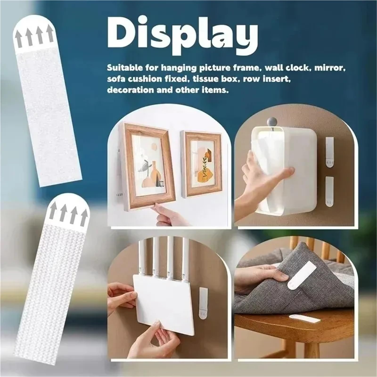 Bild Aufhänger Stanzfreie Rahmenbandstreifen, doppelseitige Bildaufhängestreifen, Klebeband for die DIY-Montage von Fotos, feste Wanddekoration(60 Pairs)