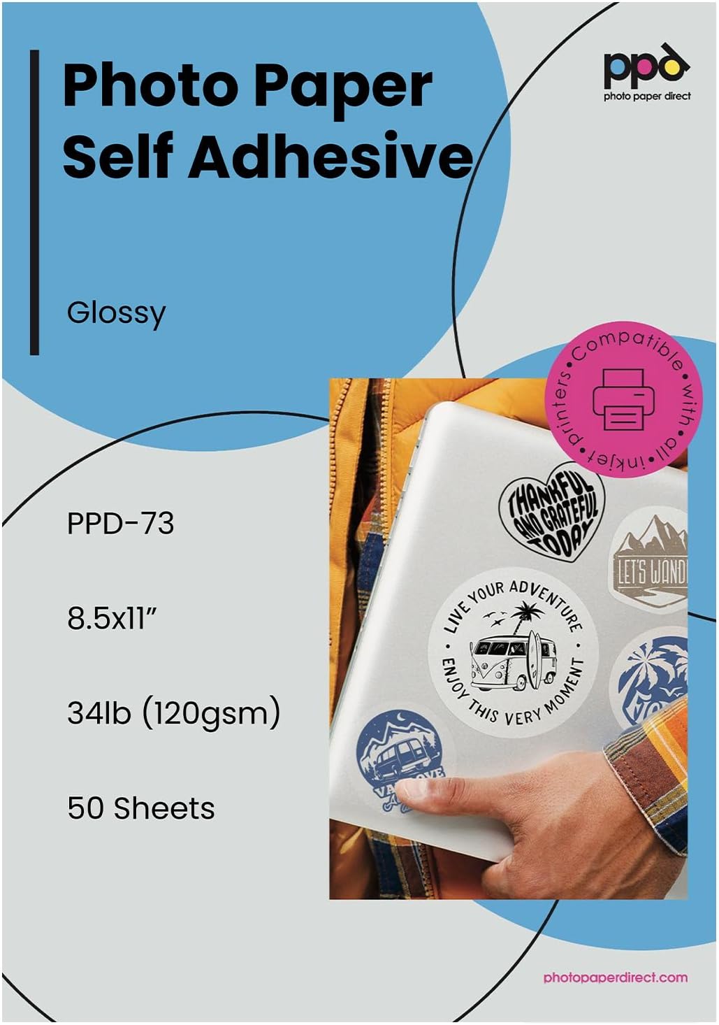 PPD 120gsm 35lb Self Adhesive Glossy Photo Sticker Paper LTR 8.5x11" (PPD-73) (50)