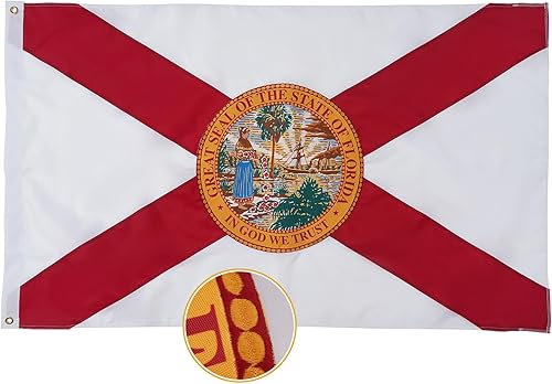 TOPFLAGS Bandera de Florida de 4 x 6 pies, fabricada en Estados Unidos, bordada, banderas del estado de Florida de nailon resistente con 2 ojales de